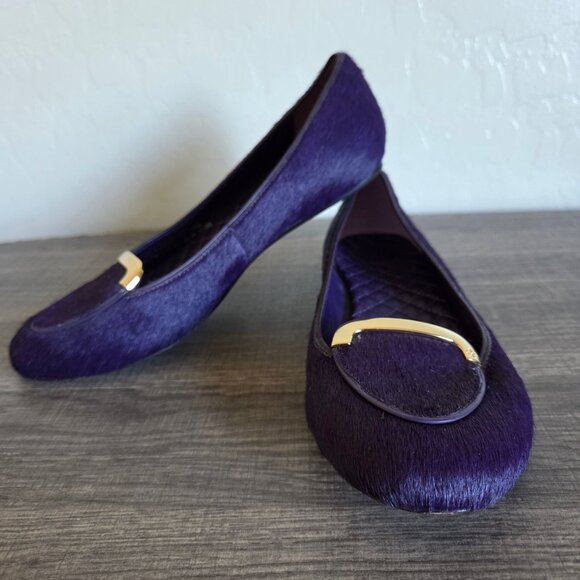 Tory Burch Jessa Purple Calf Hair Flats Slip-On Loafers Size 8.5 Gold Hardware - Picture 12 of 12